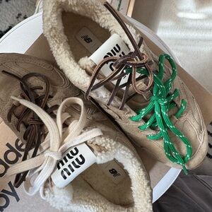 Miu Miu x New Balance Shearling Sneakers Beige